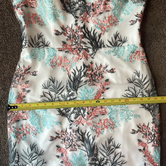 Nicole Miller NY Cocktail Dress Sheer Mesh Embroidered Aqua Mist Coral White 12 - Picture 8 of 12